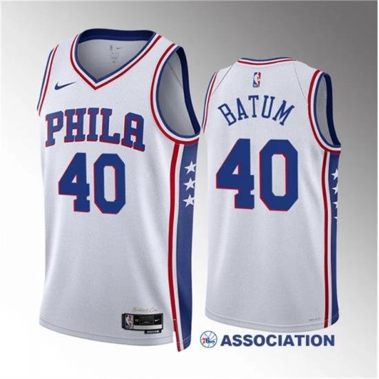 Men Philadelphia 76ers 40 Nicolas Batum White Association Edition Stitched Jersey