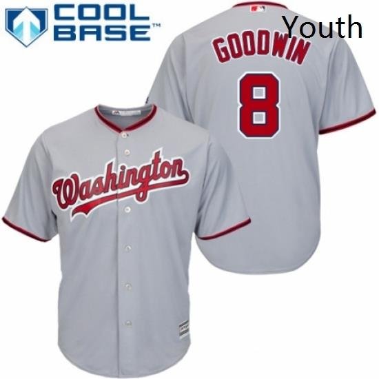 Youth Majestic Washington Nationals 8 Brian Goodwin Replica Grey Road Cool Base MLB Jersey