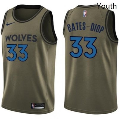 Youth Nike Minnesota Timberwolves 33 Keita Bates Diop Swingman Green Salute to Service NBA Jersey