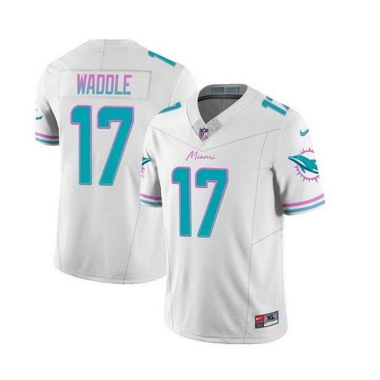 Men Miami Dolphins 17 Jaylen Waddle White 2023 F U S E Vapor Limited Stitched Football Jersey