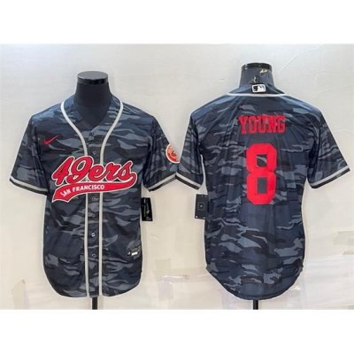 Men San Francisco 49ers 8 Steve Young Grey Red Camo With Patch Cool Base Stitched Baseball Jersey