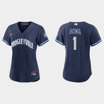 Chicago Cubs 1 Larry BoWa Women Nike 2021 City Connect Navy MLB Jersey