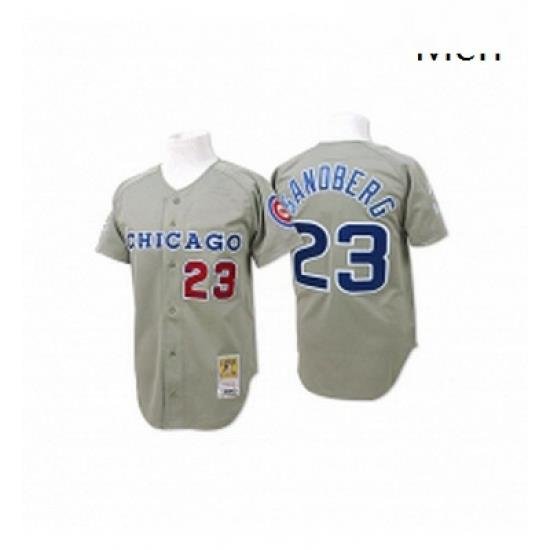 Mens Mitchell and Ness Chicago Cubs 23 Ryne Sandberg Replica Grey Throwback MLB Jersey