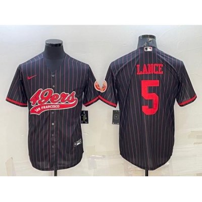 Men San Francisco 49ers 5 Trey Lance Black With Patch Cool Base Stitched Baseball Jersey