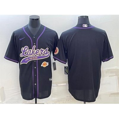 Men Los Angeles Lakers Blank Black With Patch Cool Base Stitched Baseball Jersey