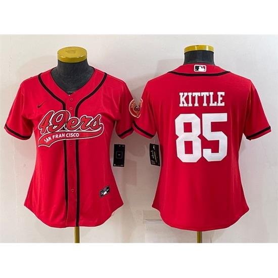 Women San Francisco 49ers 85 George Kittle Red With Patch Cool Base Stitched Baseball Jersey