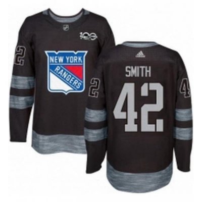 Mens Adidas New York Rangers 42 Brendan Smith Authentic Black 1917 2017 100th Anniversary NHL Jersey