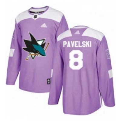 Youth Adidas San Jose Sharks 8 Joe Pavelski Authentic Purple Fights Cancer Practice NHL Jersey