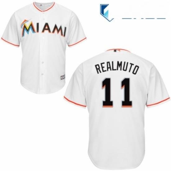 Youth Majestic Miami Marlins 11 J T Realmuto Authentic White Home Cool Base MLB Jersey