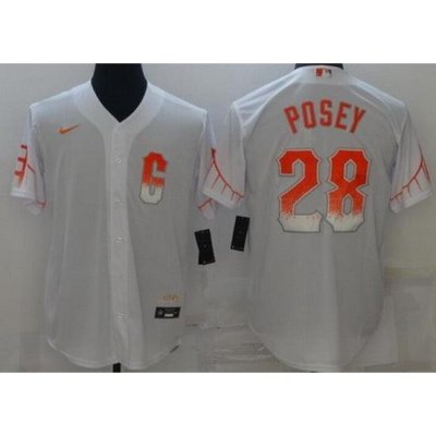 Men San Francisco Giants 28 Buster Posey White 2021 City Connect Stitched MLB Cool Base Nike Jersey