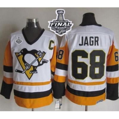 Penguins #68 Jaromir Jagr White Black CCM Throwback 2017 Stanley Cup Final Patch Stitched NHL Jersey