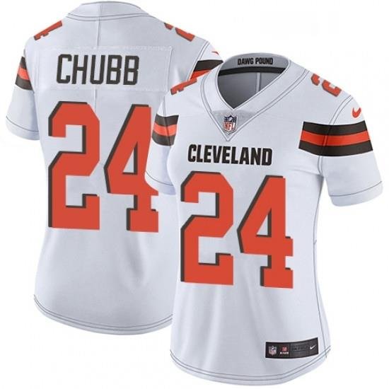 Womens Nike Cleveland BroWns 24 Nick Chubb White Vapor Untouchable Limited Player NFL Jersey