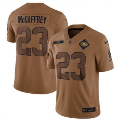 Men San Francisco 49ers 23 Christian McCaffrey 2023 Brown Salute To Service Limited Stitched Football Jersey