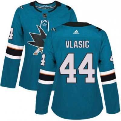 Womens Adidas San Jose Sharks 44 Marc Edouard Vlasic Authentic Teal Green Home NHL Jersey