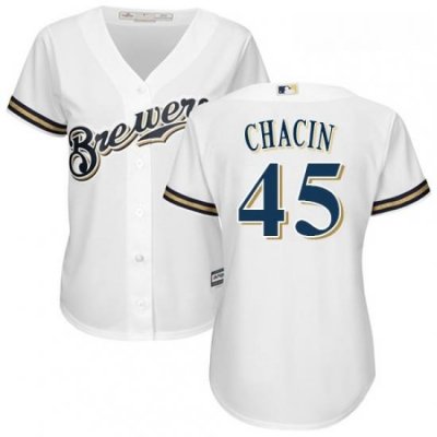 Womens Majestic Milwaukee Brewers 45 Jhoulys Chacin Replica White Home Cool Base MLB Jersey