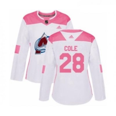 Womens Adidas Colorado Avalanche 28 Ian Cole Authentic White Pink Fashion NHL Jersey