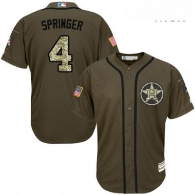 Mens Majestic Houston Astros 4 George Springer Replica Green Salute to Service MLB Jersey