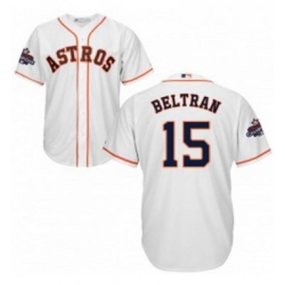 Youth Majestic Houston Astros 15 Carlos Beltran Authentic White Home 2017 World Series Champions Cool Base MLB Jersey