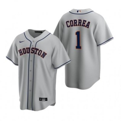 Mens Nike Houston Astros 1 Carlos Correa Gray Road Stitched Baseball Jerse