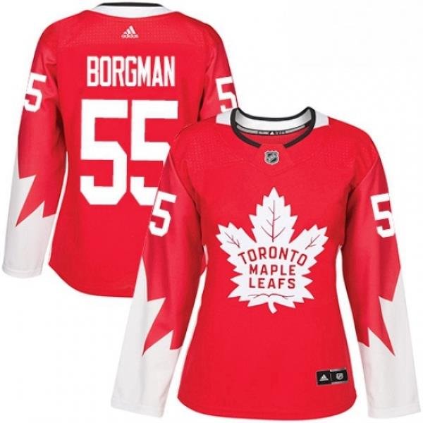 Womens Adidas Toronto Maple Leafs 55 Andreas Borgman Authentic Red Alternate NHL Jersey