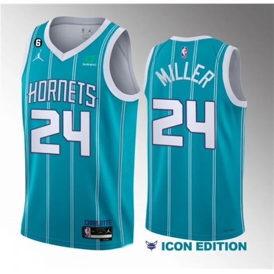 Men Charlotte Hornets 24 Brandon Miller Teal 2022 23 Draft Icon Edition With NO 6 Patch Stitched Basketball Jersey