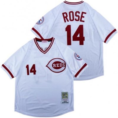 Men Cincinnati Reds 14 Pete Rose White 1976 ThroWback Jersey