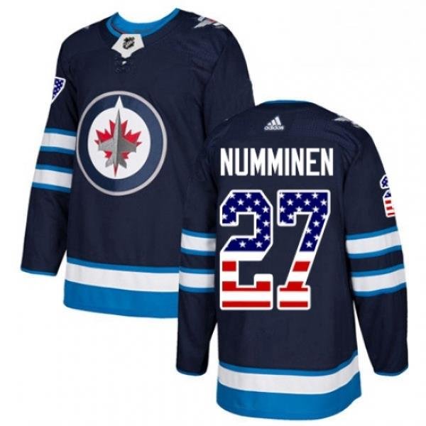 Youth Adidas Winnipeg Jets 27 Teppo Numminen Authentic Navy Blue USA Flag Fashion NHL Jersey