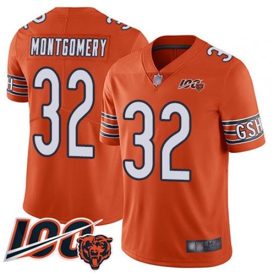 Men Chicago Bears 32 David Montgomery Orange Alternate 100th Season Limited Football Jersey