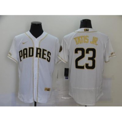 Men San Diego Padres 23 Fernando Tatis Jr  White Gold Nike Flexbase Jersey