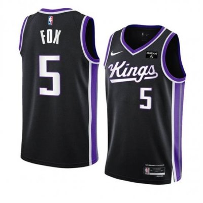 Men Sacramento Kings 5 De u2019Aaron Fox Black 2023 24 Icon Edition Swingman Stitched Basketball Jersey