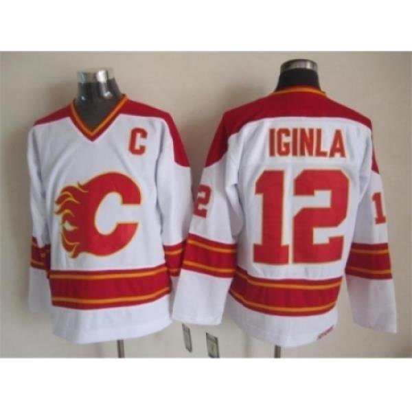 NHL Calgary Flames #12 Jarome Iginla White CCM Throwback Jerseys