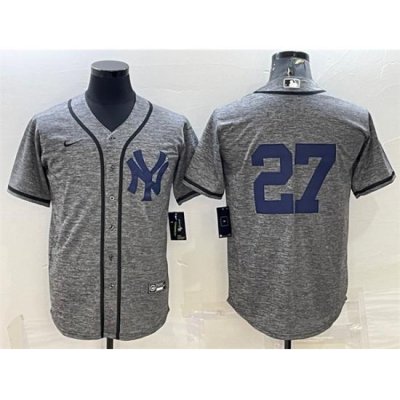 Men NeW York Yankees 27 Giancarlo Stanton Grey Cool Base Stitched Jersey