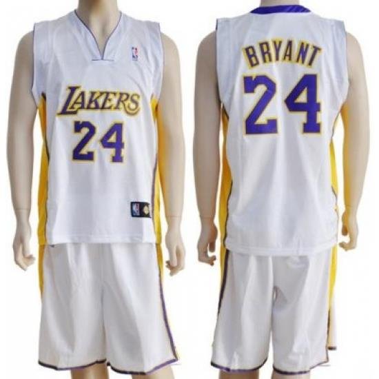 Los Angeles Lakers 24 Kobe Bryant White Jerseys&Shorts