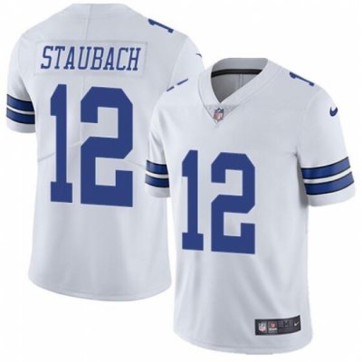 Men Dallas Cowboys 12 Roger Staubach White Vapor Untouchable Limited Stitched Football Jersey