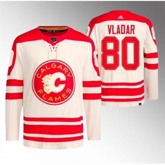 Men Calgary Flames 80 Daniel Vladar 2023 Cream Heritage Classic Primegreen Stitched Jersey