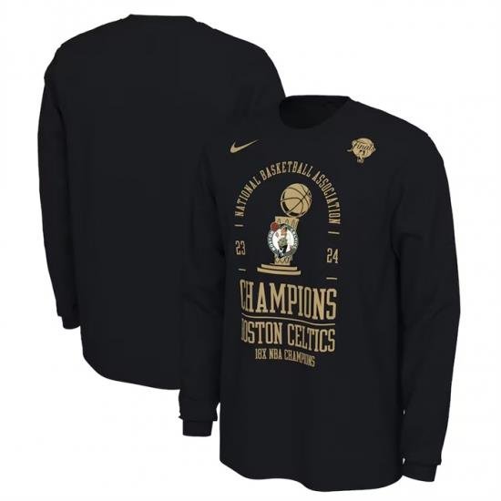 Men Boston Celtics Black 18 Time Finals Champions Locker Room Long Sleeve T Shirt