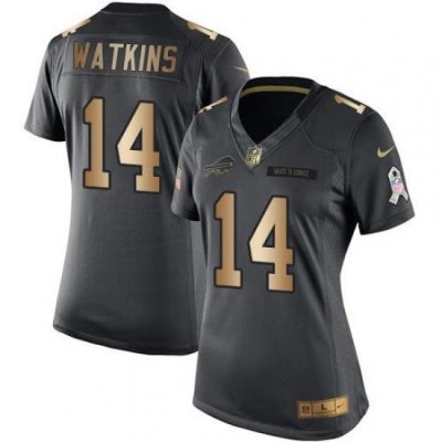 Nike Bills #14 Sammy Watkins Black Womens Stitched NFL Limited Gold Salute to Service Jersey