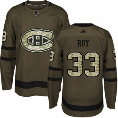 Mens Adidas Montreal Canadiens 33 Patrick Roy Authentic Green Salute to Service NHL Jersey