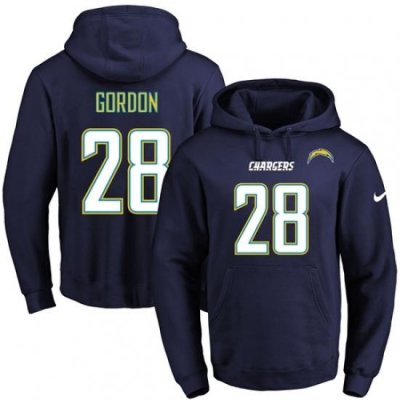 NFL Mens Nike Los Angeles Chargers 28 Melvin Gordon Navy Blue Name Number Pullover Hoodie