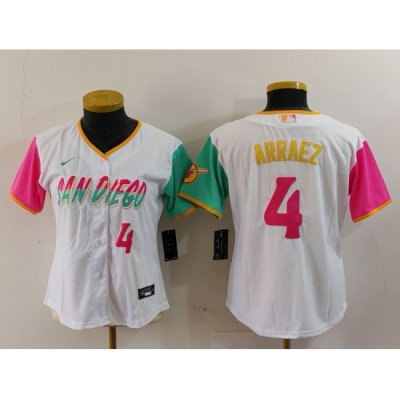 Women San Diego Padres 4 Luis Arraez White City Connect Stitched Baseball Jersey 2