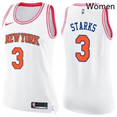 Womens Nike New York Knicks 3 John Starks Swingman WhitePink Fashion NBA Jersey