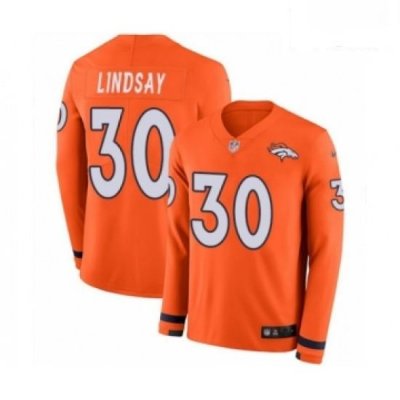 Men Nike Denver Broncos 30 Phillip Lindsay Limited Orange Therma Long Sleeve NFL Jersey