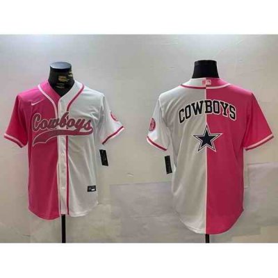 Men Dallas Cowboys big logo Red White With Patch Cool Base Stitched Baseball Jersey 10