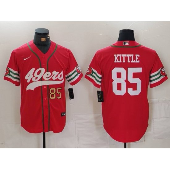 Men San Francisco 49ers 85 George Kittle Red With Patch Cool Base Stitched Baseball Jersey 3