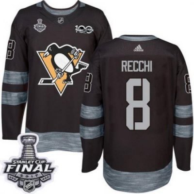 Penguins #8 Mark Recchi Black 1917 2017 100th Anniversary Stanley Cup Final Patch Stitched NHL Jersey