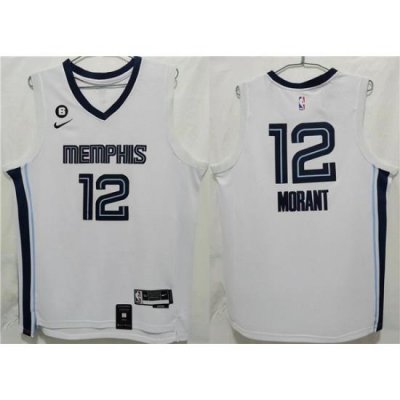 Men Memphis Grizzlies 12 Ja Morant White With NO 6 Patch Stitched Jersey