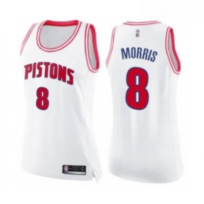 Womens Detroit Pistons 8 Markieff Morris Swingman White Pink Fashion Basketball Jersey