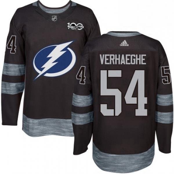 Mens Adidas Tampa Bay Lightning 54 Carter Verhaeghe Authentic Black 1917 2017 100th Anniversary NHL Jersey