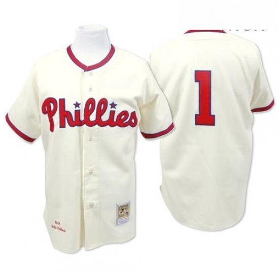 Mens Mitchell and Ness Philadelphia Phillies 1 Richie Ashburn Authentic Cream Throwback MLB Jersey