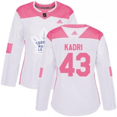 Womens Adidas Toronto Maple Leafs 43 Nazem Kadri Authentic WhitePink Fashion NHL Jersey